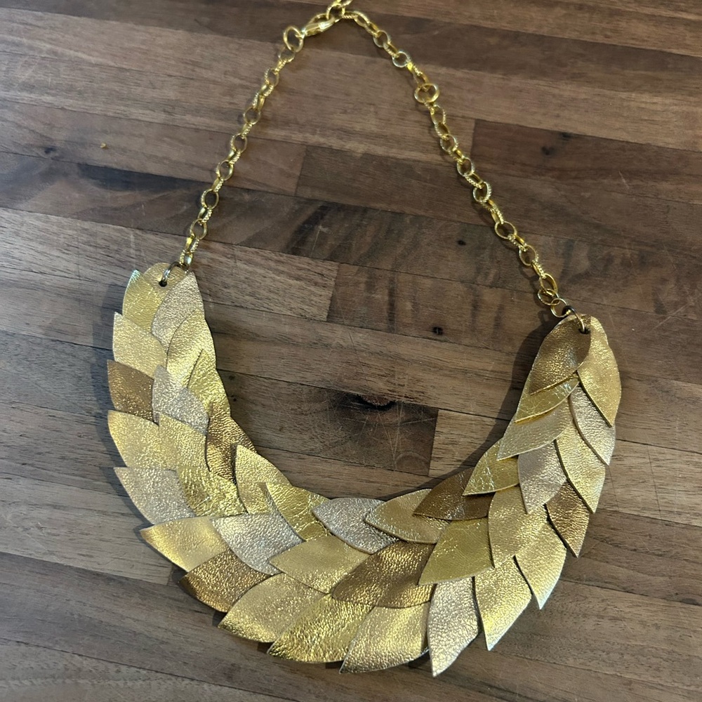 Gold Leather Handmade Greek Necklace